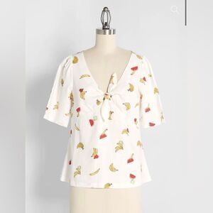ModCloth Pack a Picnic Tie-Front Top, linen blend